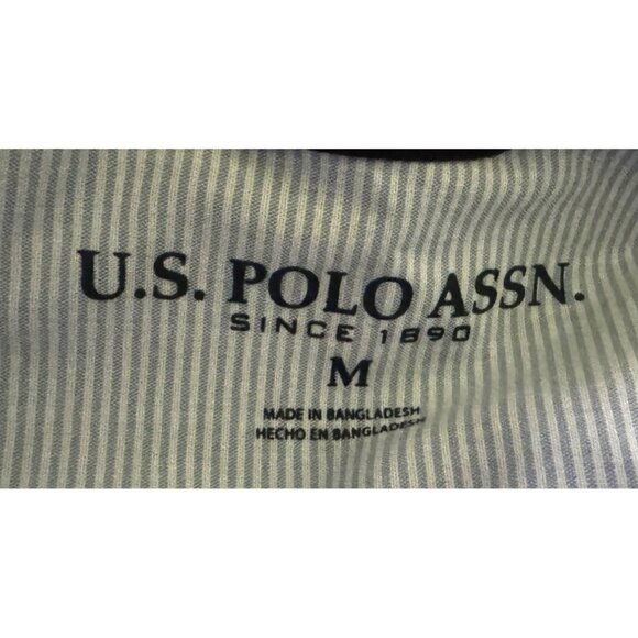 U.S. POLO ASSN. Mens Polo Shirt size Medium Blue with White stripes & Palm Trees - Picture 10 of 11